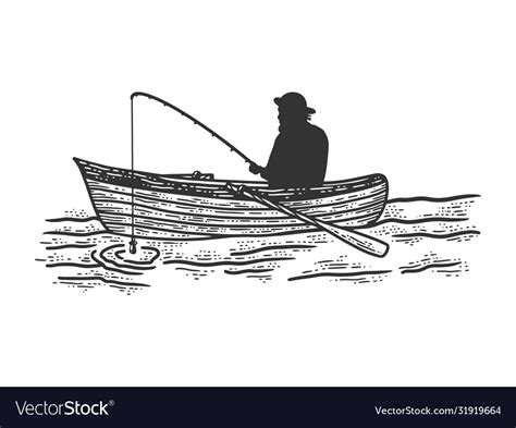 Fisherman boat fishing sketch Royalty Free Vector Image