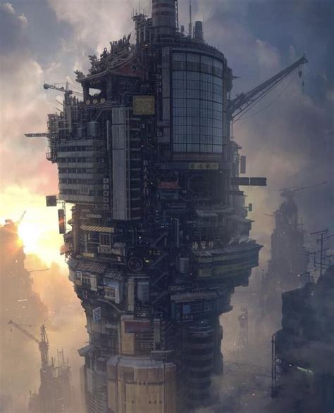 Futuristic Cyberpunk Tower By Daniel Liang Futuristic City Cyberpunk