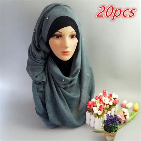 J9 20pcs Nice Pearl High Quality Bubble Viscose Plain Shawls Hijab Winter Muslim Scarvesscarf