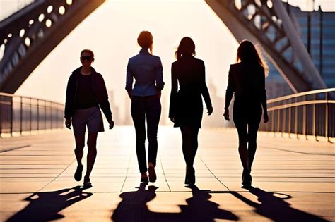 Premium Ai Image A Group Of People Walking Across A Bridge With The