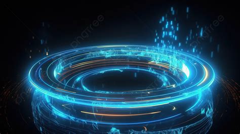 Sci Fi 3d Illustration Abstract Neon Blue Circle Light In Glowing