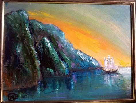 Sea And Mountains Painting Original Art Seascape With Sailboat Etsy