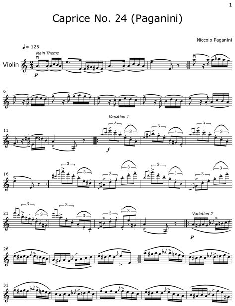 Caprice No 24 Paganini Sheet Music For Violin