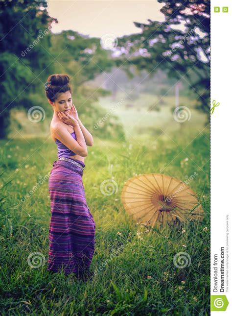 asian woman wearing thai lanna series identity culture of thailand stock image image of life