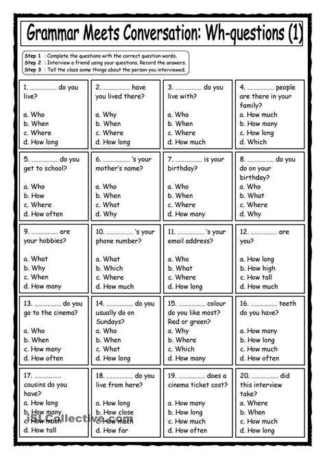 Grammar Meets Conversation Wh Questions 1 Getting To Know You D48
