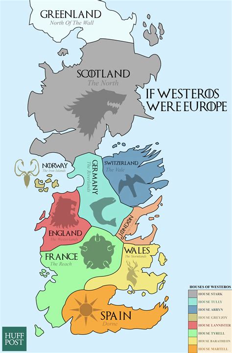 This Map Shows The Real World Equivalents Of The Seven Kingdoms Game
