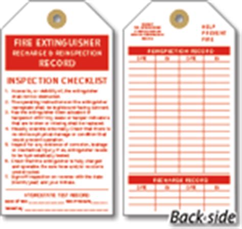 Fire extinguisher inspection check list. Manila Tags, Tyvek Tags, Custom Printed Tags, Paper Tags & Plastic Tags