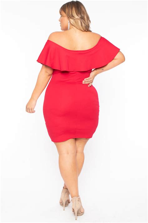Shop The Latest Curvy Sense Plus Size Frill Bodycon Dress Red Back In
