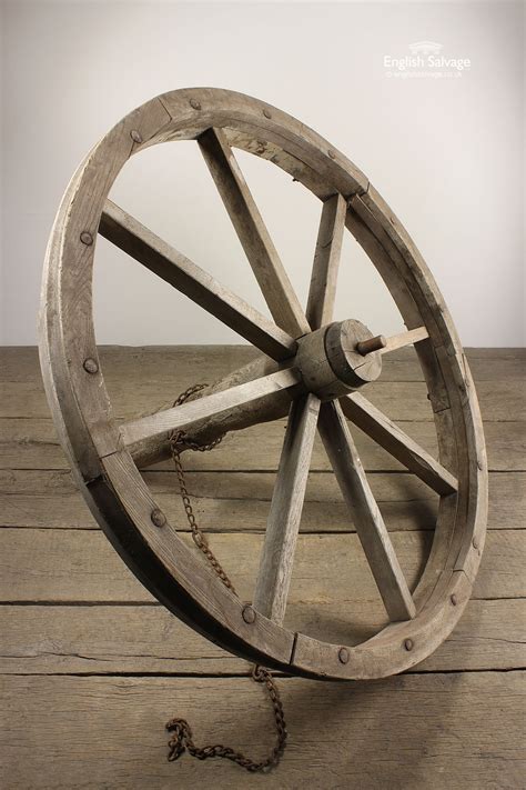 Salvaged Wooden Pulley Wheel With Axle