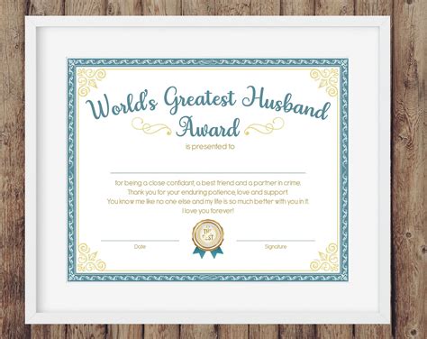 Worlds Greatest Husband Award Print Download Digital Etsy Paper