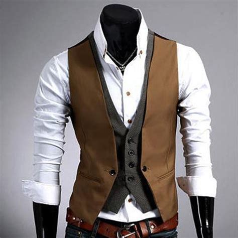 Men S Casual Fashion V Neck Double Layered Fit Vest Waistcoat Slim