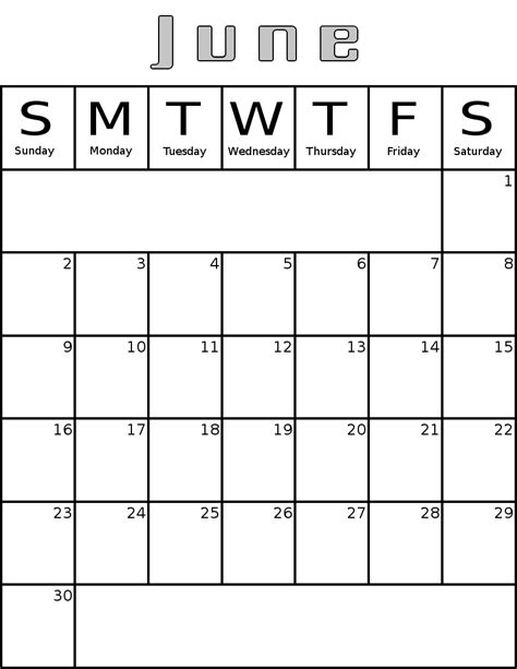 June Calendar Clipart Black And White