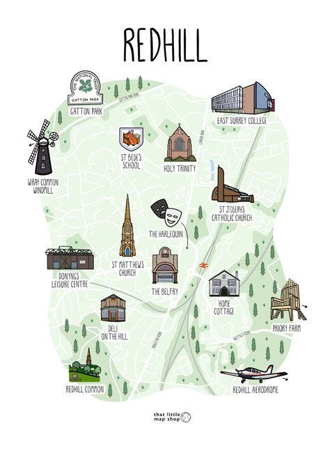 Map of Redhill Illustrated Map of Redhill Surrey Map Print - Etsy
