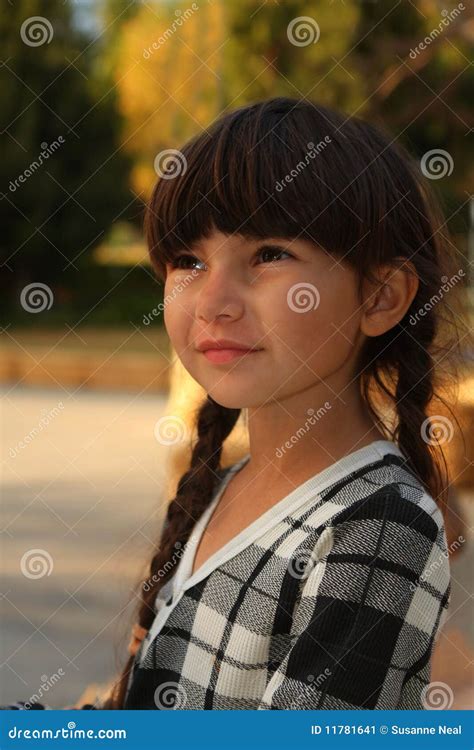 Pretty 6 Year Old Girl In Brunette Braids Stock Image Image Of White