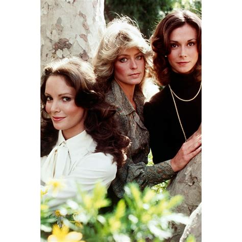 jaclyn smith and farrah fawcett and kate jackson in charlie s angels classic pose by tree