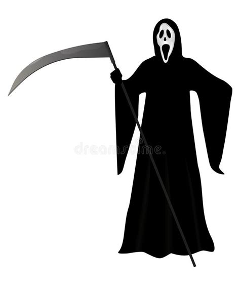 Grim Reaper With Scythe Isolated Death In Hood On White Background