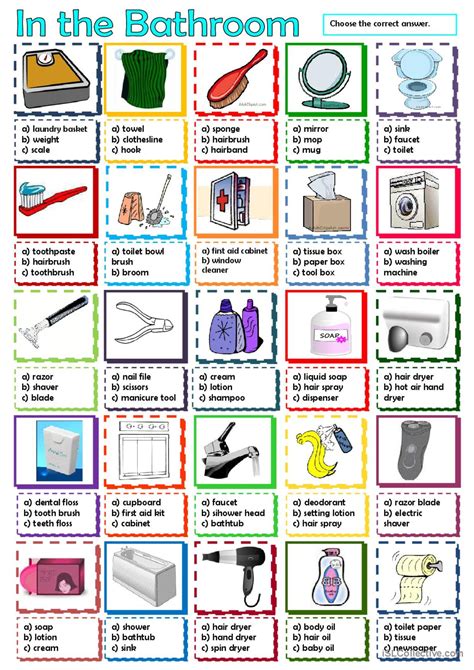 In The Bathroom Picture Description English Esl Worksheets Pdf And Doc