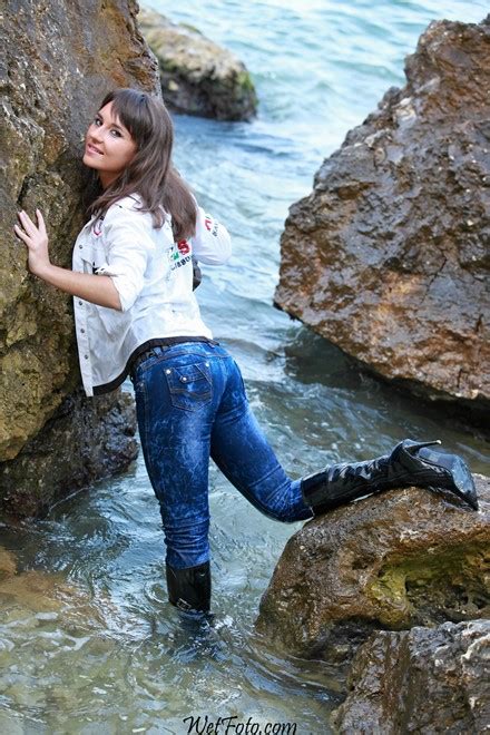 Wetlook By Girl In Jacket Tight Jeans And Patent Leather Boots Wetlook One