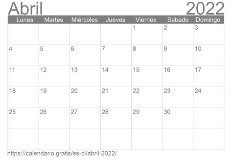 Calendario Abril 2022 En Español ☑️ Calendariogratis