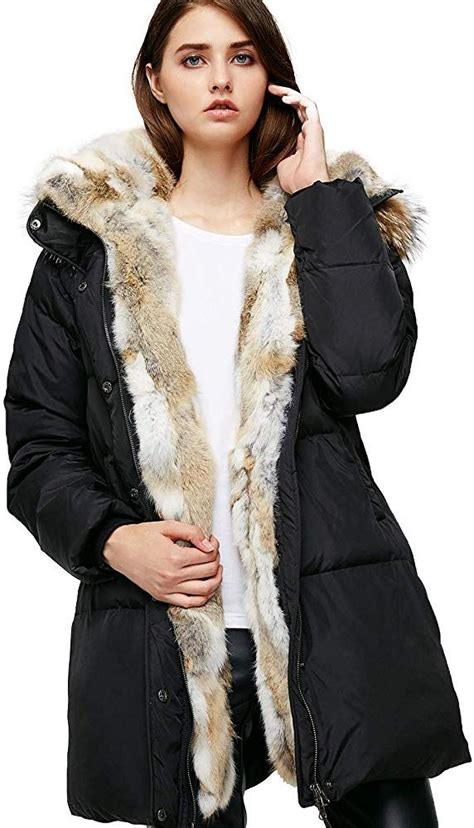 Escalier Womens Down Jacket Winter Long Parka Coat With Raccoon Fur