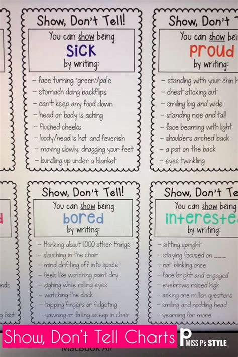 Show Dont Tell Anchor Charts Show Not Tell Video Video Writing