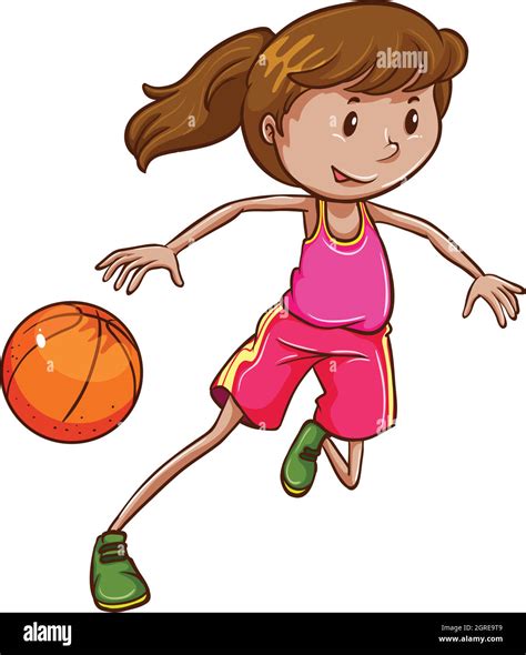 A Simple Coloured Sketch Of A Girl Playing Basketball Stock Vector