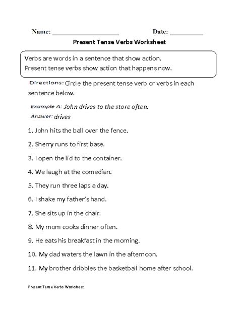 Verb Tenses Worksheets Present Tense Verbs Worksheet 0 Hot Sex Picture