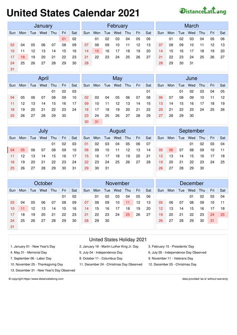 Calendar Horizintal Tbl Outer Border Sunday To Saturday Federal Holiday