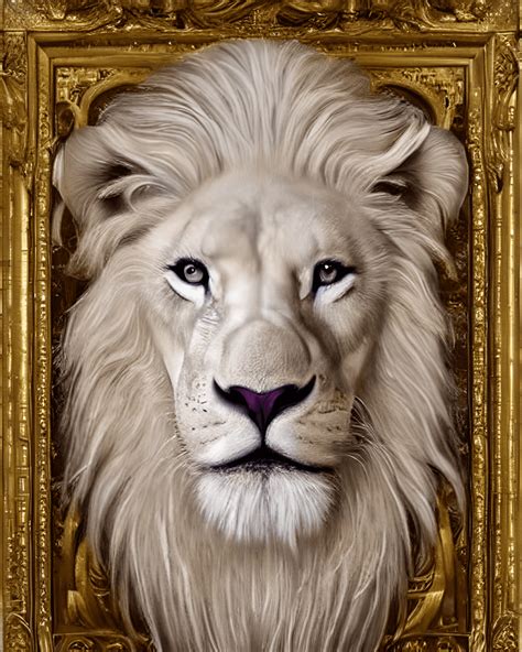 Stunning Full Face White Lion With Long Wavy Curly Mane · Creative Fabrica