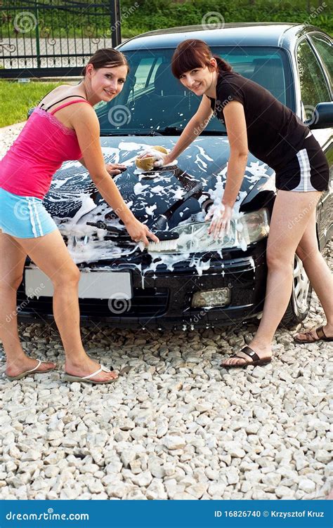 Womans Washing Car Stock Photo Image Of Water Cleaning