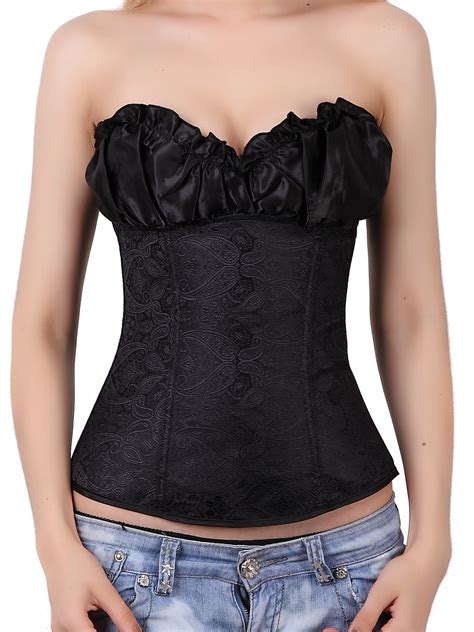 lelinta womens floral black lace trim corset overbust waist cincher bustier top size s 6xl