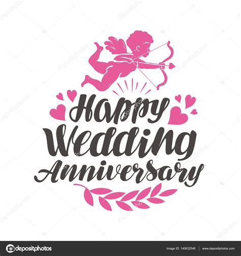feliz aniversario de boda etiqueta con letras hermosas caligrafía ilustración vectorial