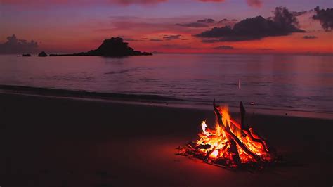 Sunset Campfire By The Ocean Beach White Noise Relax Focus Or Sleep