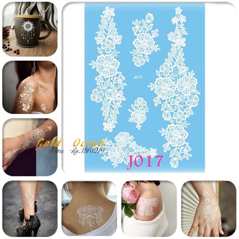 1pc hot sale flash metallic waterproof tattoo stickers white henna paste gj017 large size flower
