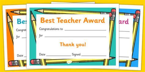 Best Teacher Award Certificate Reward Thank You Teachers End Of Year