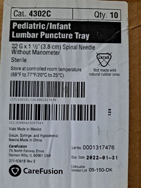 New Carefusion 4302c Pediatricinfant Lumber Puncture Tray X