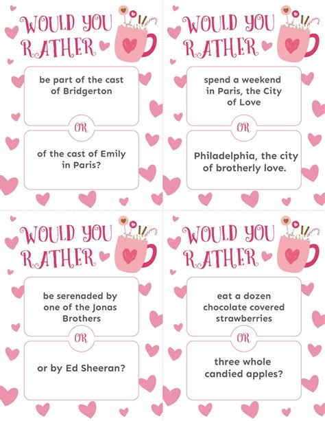 Free Printable Valentines Would You Rather Game Play Party Plan