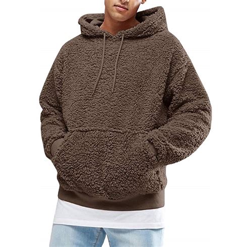 Hopiumy Men Winter Fluffy Hoodie Pullover Fleece Sweatshirt Hooded