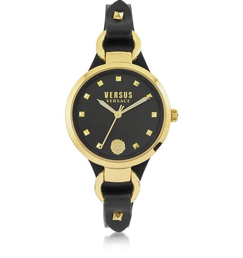 versace versus black roslyn gold tone stainless steel leather women s watch at forzieri