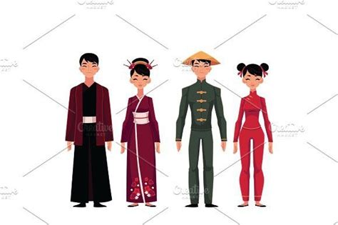 Set Of People Men And Women In Traditional National Costumes Graphic