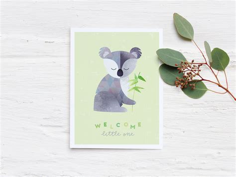 New Baby Card Koala Card Welcome Baby Card Illustrated Etsy