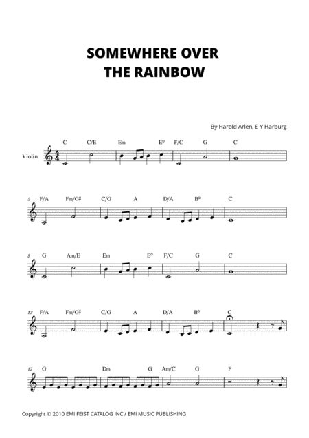 Is creating easy sheet music for violin & lessons, hints & tips. Somewhere Over The Rainbow For Violin C Major Music Sheet ...