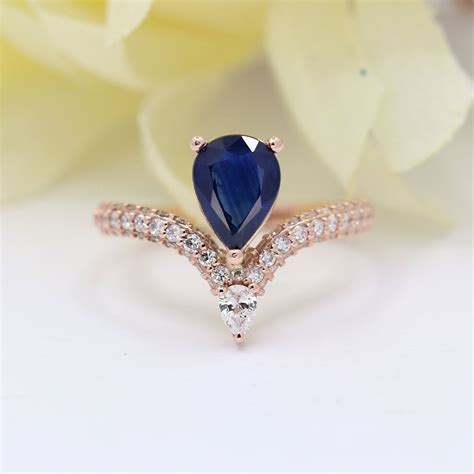 Natural Sapphire Engagement Ring Diamond Engagement Bridal Etsy