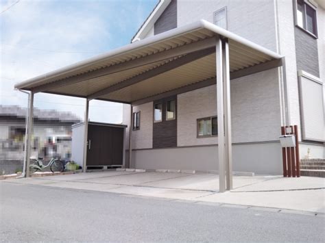 変形地の駐車場へ、自由設計の折板カーポートを設置/磐田市K様 ...