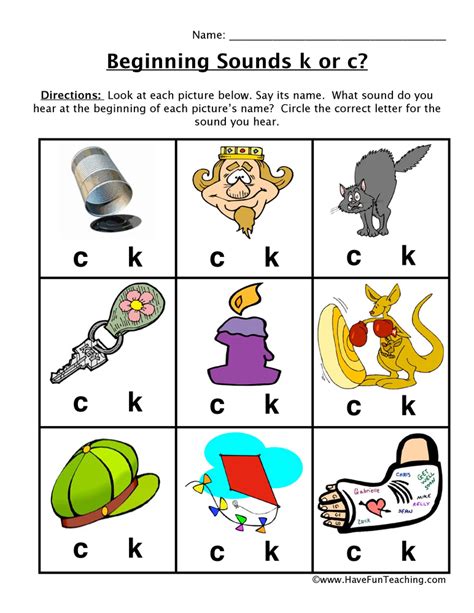 Circle Beginning Sounds K C Worksheet • Have Fun Teaching