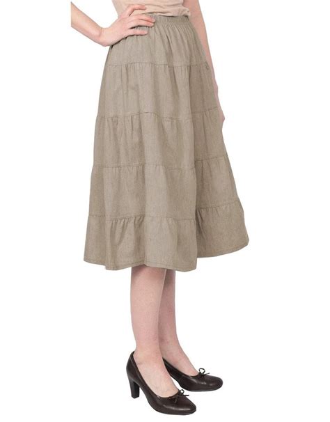 Womens Below The Knee Length 5 Tiered Denim Prairie Skirt