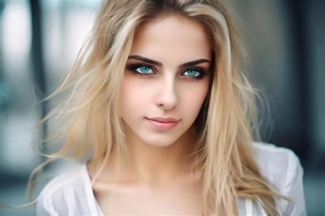 Premium Ai Image A Woman With Blue Eyes And A White Dress With A Blue Eye