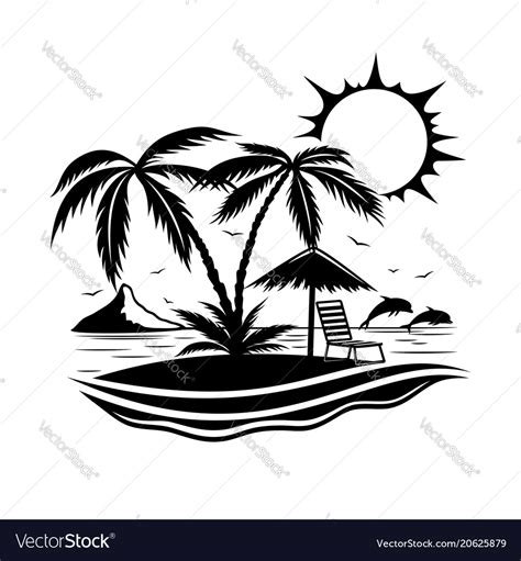 Sign Of A Tropical Beach With Palm Trees Vector Image