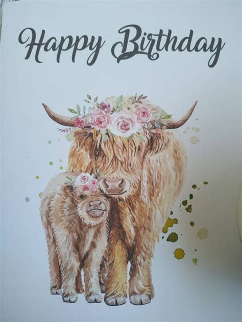 Highland Cow Greeting Card Birthday Card Happy Birthday Etsy