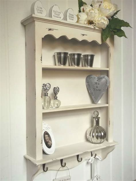 Shabby chic vintage french country cottage wall/table decor. Shabby Chic Wall Unit Shelf Storage Cupboard Cabinet Hooks ...